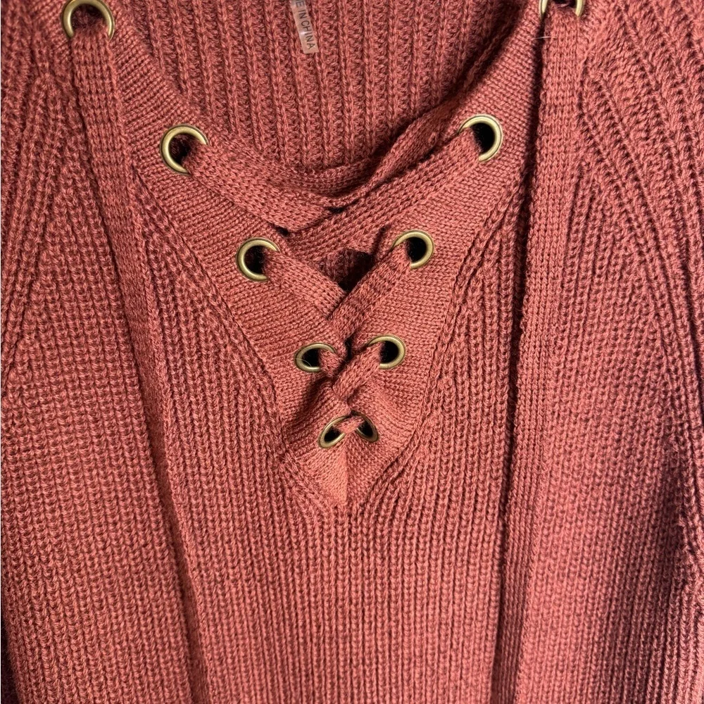 Miracle | Women's Lace-Up Sweater | Rust | Size M/L